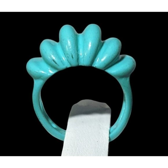 Mermaidcore Blue Scalloped Metal Enamel Coated Ring Size 5 - Picture 3 of 14